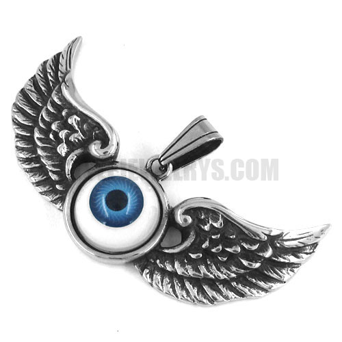Stainless Steel Double Wing Blue Devil Eye Pendant SWP0247 - Click Image to Close