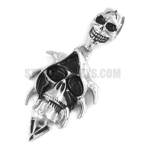 Gothic Stainless Steel Double Skull Pendant SWP0254 - Click Image to Close