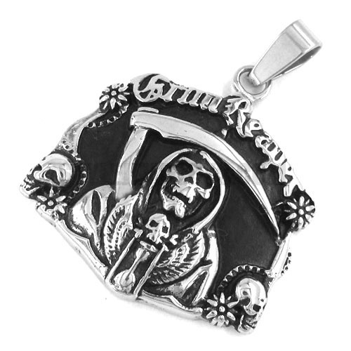 Gothic Stainless Steel Grim Reaper Skull Pendant SWP0257 - Click Image to Close