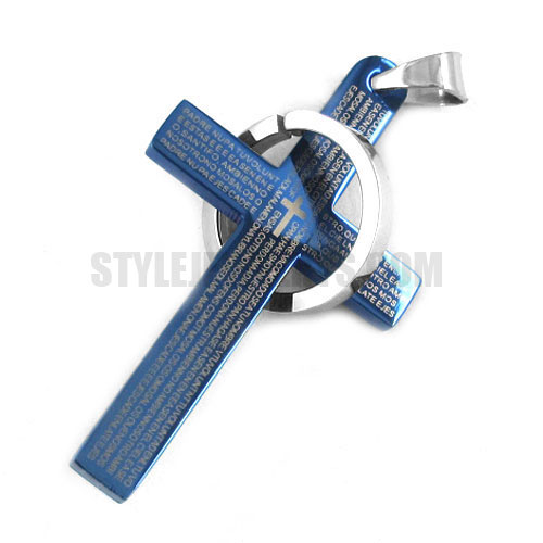 Stainless Steel Blue Prayer Pendant Cross Pendant SWP0281 - Click Image to Close