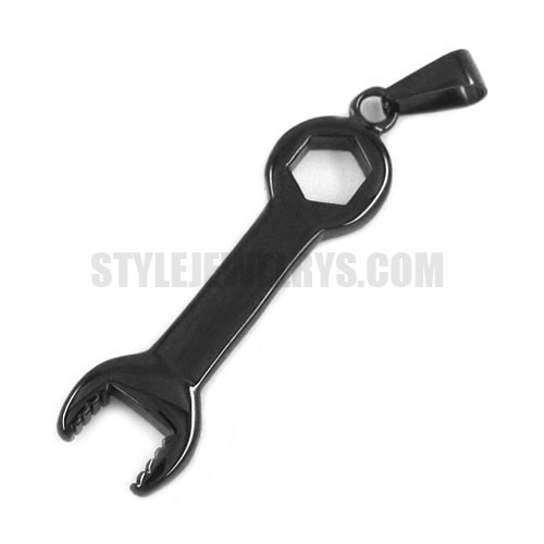 Black Motorcycle Spanner Pendant Stainless Steel Jewelry Classic Motor Biker Pendant SWP0305 - Click Image to Close
