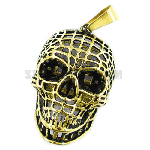 Gothic Stainless Steel Gold Hollow Out Skull Pendant SWP0326 - Click Image to Close