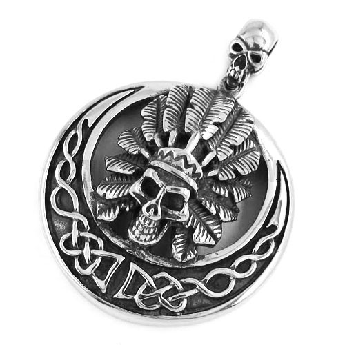 Gothic Stainless Steel Indian Skull Pendant SWP0331 - Click Image to Close