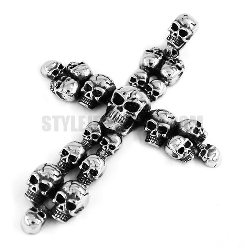 Gothic Stainless Steel Cross Skull Pendant SWP0372 - Click Image to Close