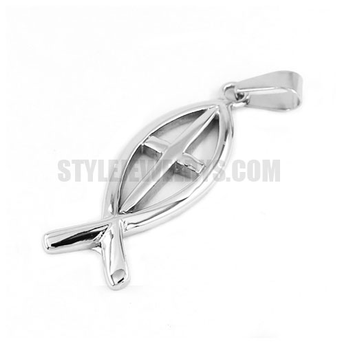 Cross Fish Pendant, Stainless Steel Fish Pendant SWP0381 - Click Image to Close