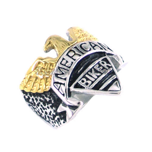 Stainless steel jewelry ring gold eagle American Biker ring SJR330022 - Click Image to Close