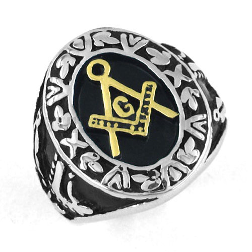 Stainless steel jewelry ring gold Master Mason masonic ring SWR0016G - Click Image to Close