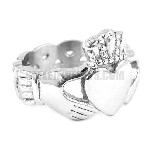 Stainless Steel Jewelry Ring Celtic Infinity Love Heart Princess Crown Claddagh Friendship Ring SWR0023 - Click Image to Close
