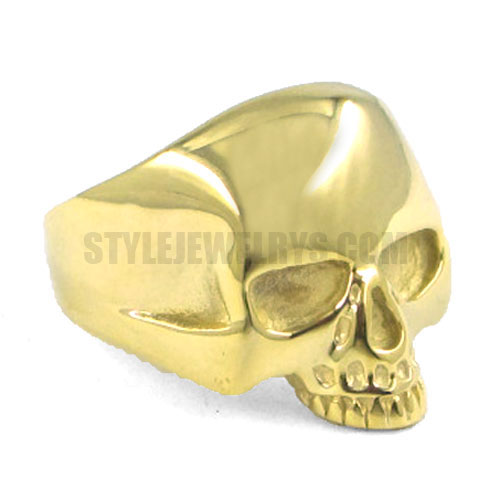 Stainless Steel Gold Gothic Skull Ring SWR0036G - Click Image to Close
