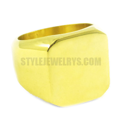 Stainless Steel Gold Band Biker Men Signet Ring SWR0079G - Click Image to Close