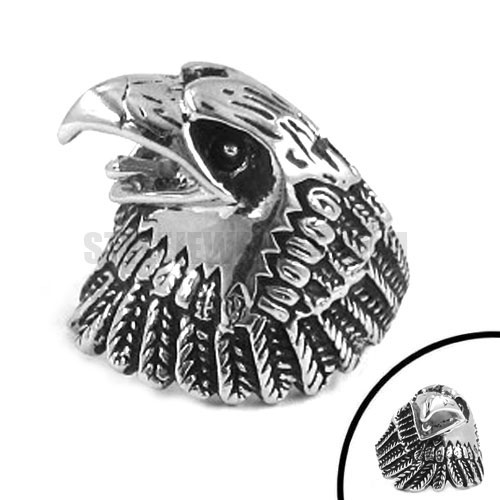 Stainless Steel Ring Eagle Head Ring SWR0187 - Click Image to Close