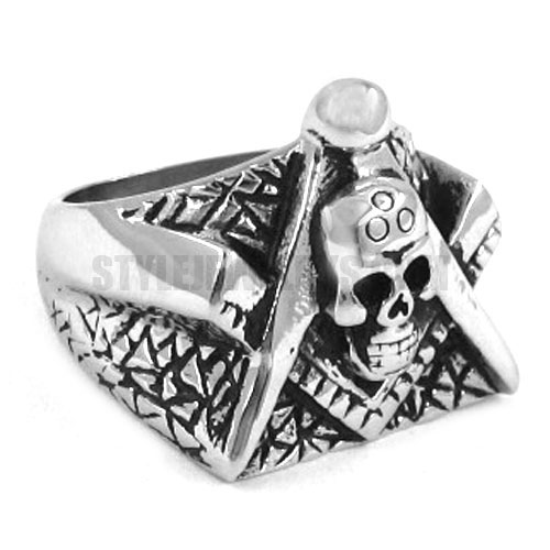 Stainless Steel Skull Freemason Masonic Ring SWR0260 - Click Image to Close