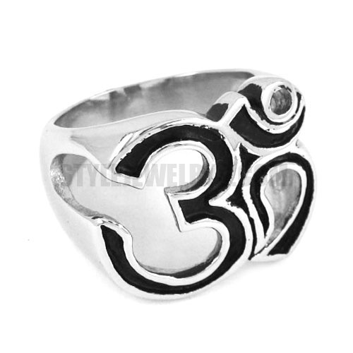 Stainless Steel Tibetan Buddhism Om Symbol Ring SWR0301 - Click Image to Close