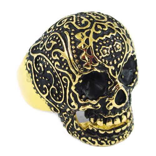 Stainless Steel Gold Skull Ring SWR0306 - Click Image to Close