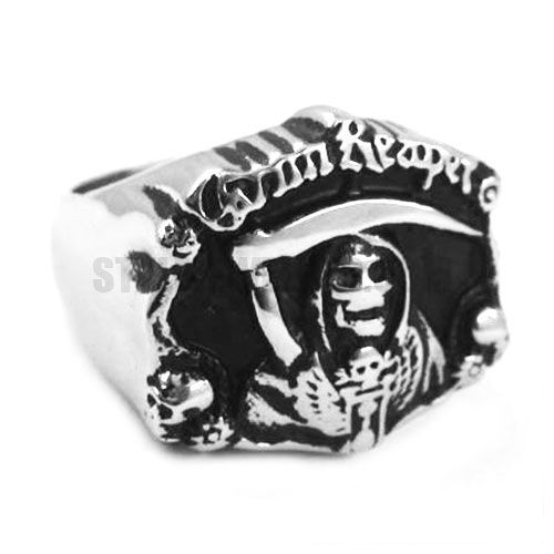 Vintage Gothic Skull Stainless Steel Grim Reaper Ring SWR0315 - Click Image to Close