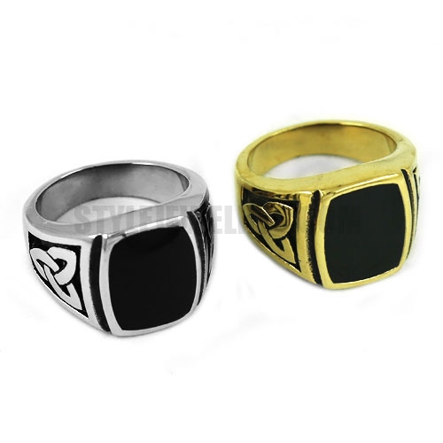 Claddagh Style Celtic Knot Ring Stainless Steel Jewelry Trendy Egyptian Pattern Motor Biker Men Ring, Silver, Gold SWR0354SE - Click Image to Close