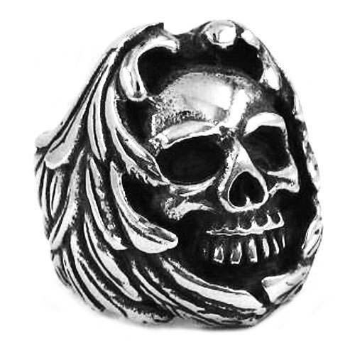 Stainless Steel Ring Gothi Wing Skull Ring SWR0390 - Click Image to Close