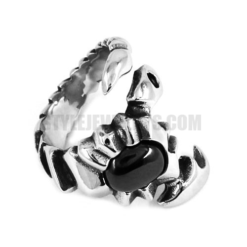 Stainless Steel CZ Ring Scorpion Punk Rock Ring, Silver Black SWR0465 - Click Image to Close