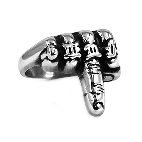Stainless Steel men Biker Middle Finger Up Ring SWR0468 - Click Image to Close