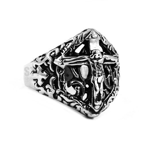 Stainless Steel Cross Jesus Crucifixion Ring SWR0479 - Click Image to Close