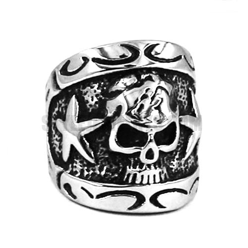 Gothic Stainless Steel Star, Skull Ring SWR0490 - Click Image to Close