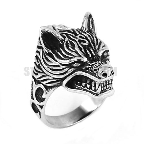 Vintage Gothic Wolf Stainless Steel Men Ring SWR0510 - Click Image to Close