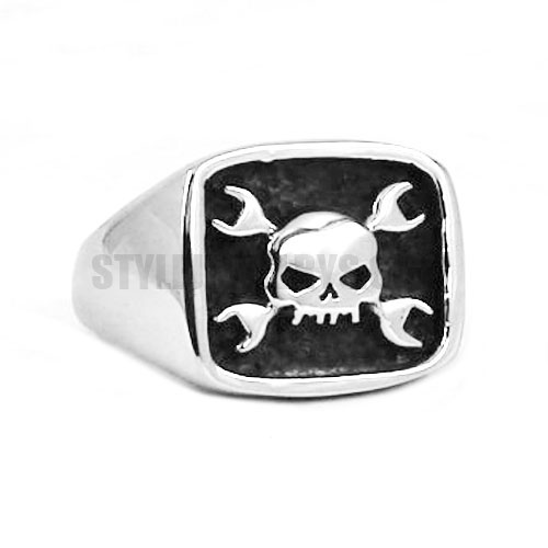 Stainless Steel Skull Wrench Ring SWR0514 - Click Image to Close