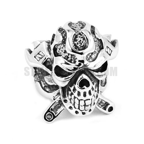 Vintage Gothic Skull Ring, Stainless Steel Ring, Wrench Ring SWR0579 - Click Image to Close