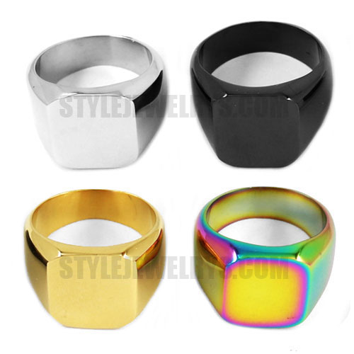 Stainless Steel Band Biker Men Signet Ring SWR0079SE, Color D no size 14 and size15 - Click Image to Close