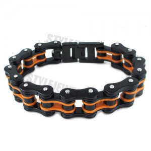 Stainless Steel Bracelet Black Orange Biker Bracelet SJB0262