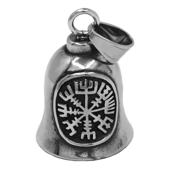 Kinitial Norse Vegvisir Symbol Bell Necklace Protection Symbol Viking Men Bell Pendant Magical Staves Compass Jewelry SWP0702 - Click Image to Close