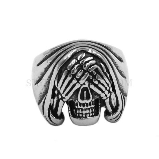 Vintage Gothic Skull Ring Stainless Steel Jewelry Skull Biker Ring Men Ring Wholesale SWR0902 - Click Image to Close
