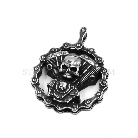 Bicycle Chain Skull Motorcycle Engine Pendant Stainless Steel Jewelry Motor Biker Skull Men Pendant SWP0532 - Click Image to Close