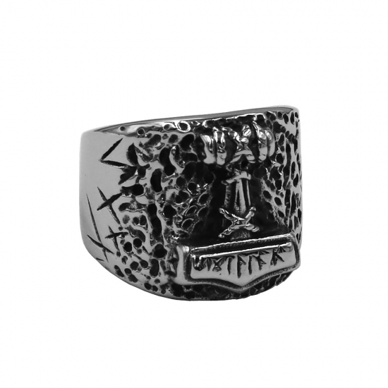 Tribal Symbol Myth Thor Hammer Ring Stainless Steel Jewelry Norse Viking Rune Biker Ring SWR1024 - Click Image to Close