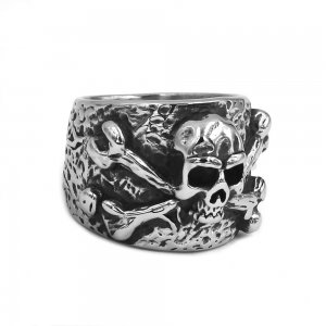 Vintage Gothic Bones Skull Ring Stainless Steel Jewelry Fashion Punk Ghost Skeleton Mens Ring for Gift SWR0999