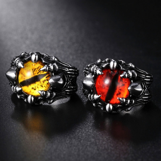 Wizard Ghost Red Eye Yellow Eye Men Ring Stainless Steel Ring SWR0984 - Click Image to Close