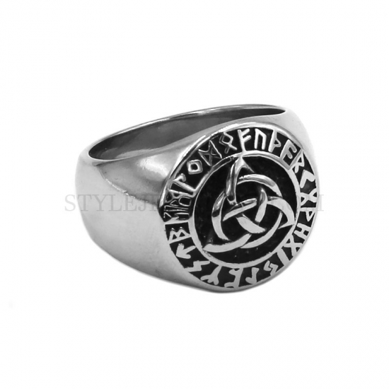 Charm Norse Viking Rune Ring Stainless Steel Jewelry Classic Viking Celtic Knot Engagement Wedding Biker Ring for Men SWR0996 - Click Image to Close