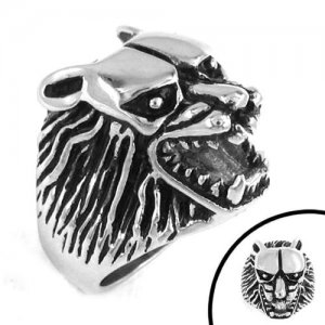 Stainless Steel Wolf Head Ring SWR0189