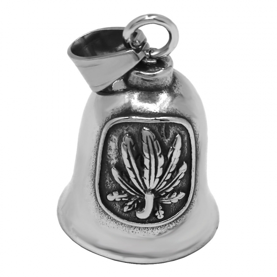 Hemp Leaf Bell Pendant Stainless Steel Jewelry Biker Bell Pendant SWP0692 - Click Image to Close