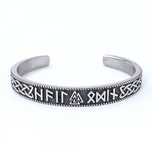 Norse Viking Rune Amulet Cuff Bracelet Stainless Steel Bangle Celtic Knot Biker Bangle SJB0392