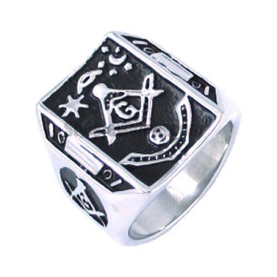 Stainless steel jewelry ring, Aude Vide Tace ring, Master Masons Masonic Ring, sun moon stars SWR0018