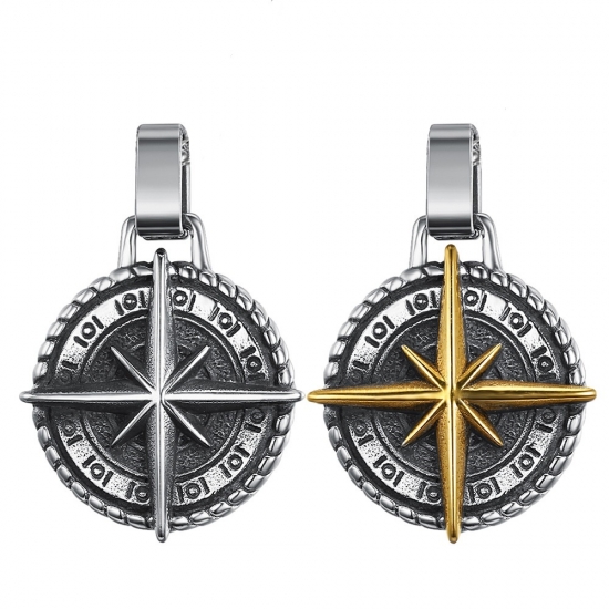 Norse Viking Sailing Compass Pendant Stainless Steel Jewelry Fashion Cross Biker Pendant For Men Gift SWP0659 - Click Image to Close