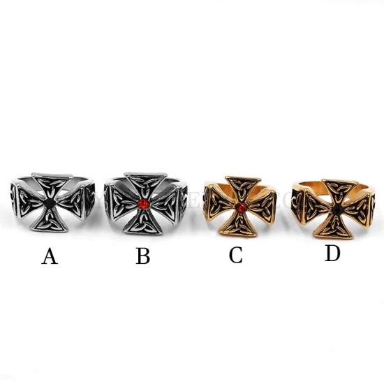 Stainless Steel Jewelry Cross Ring Silver Gold Cross Ring Wholesale SWR0881 - Click Image to Close