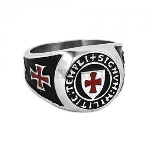 Red Cross Ring Stainless Steel Shield Cross Ring SWR0608