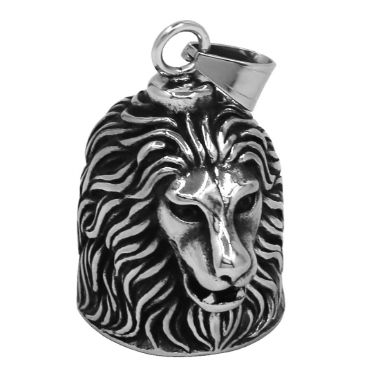 Classic Retro Domineering Lion Bell Pendant Stainless Steel Jewelry Necklace Men's Punk Rock Rider Jewelry Gift SWP0696 - Click Image to Close