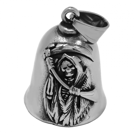 Vintage Gothic Grim Reaper Bell Pendant Stainless Steel Jewelry Biker Skull Bell Pendant SWP0694 - Click Image to Close