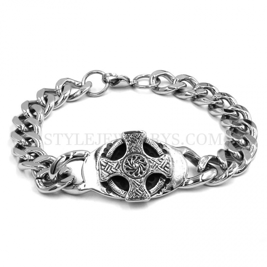 Classic Cross Biker Bracelet Stainless Steel Jewelry Fashion Celtic Knot Motor Biker Bracelet SJB0354 - Click Image to Close