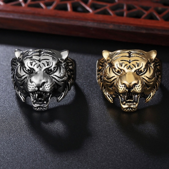 Vintage Gothic Tiger Head Stainless Steel Ring Men Ring Wholesale SWR0983 - Click Image to Close