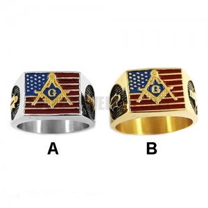 USA Flag Ring Stainless Steel Freemason Masonic Ring SWR0634