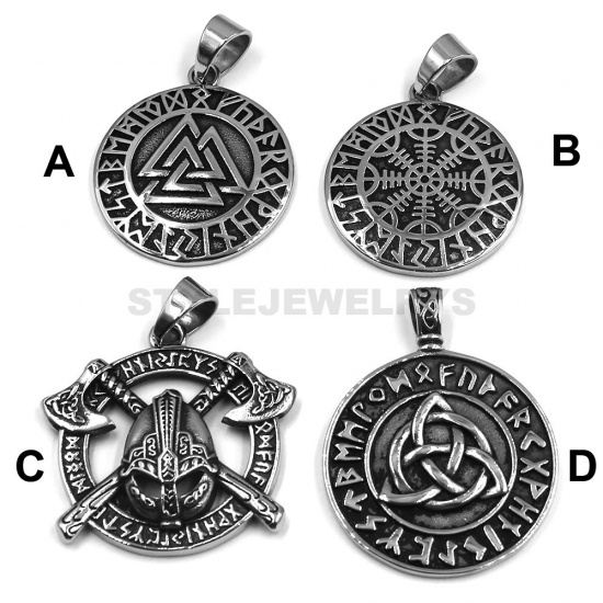 Norse Viking Pendant Stainless Steel Pendant Nordic Rune Odin Symbol Amulet Biker Men Pendant Helmet Axe Pendant SWP0621 - Click Image to Close